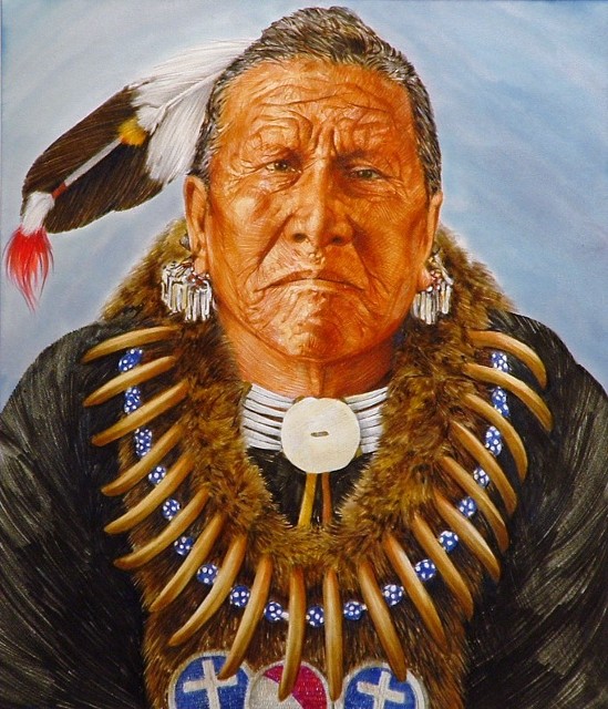original collaboration painting by Chris Calle and father Paul Calle of a Winnebago Indian