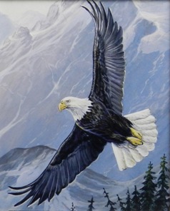original painting by Jan Martin McGuire of a soaring Bald Eagle