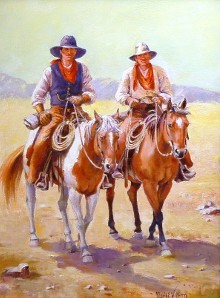 original painting of cowboys on horseback by Maria Edith Wellborn