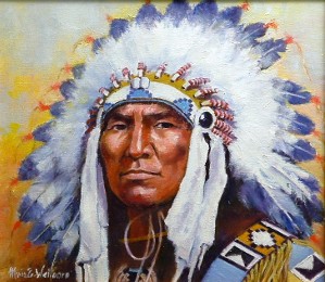 original painting of an Indian in headress by Maria Edith Wellborn