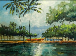 original painting by Norm Daniels of Anahulu Creek