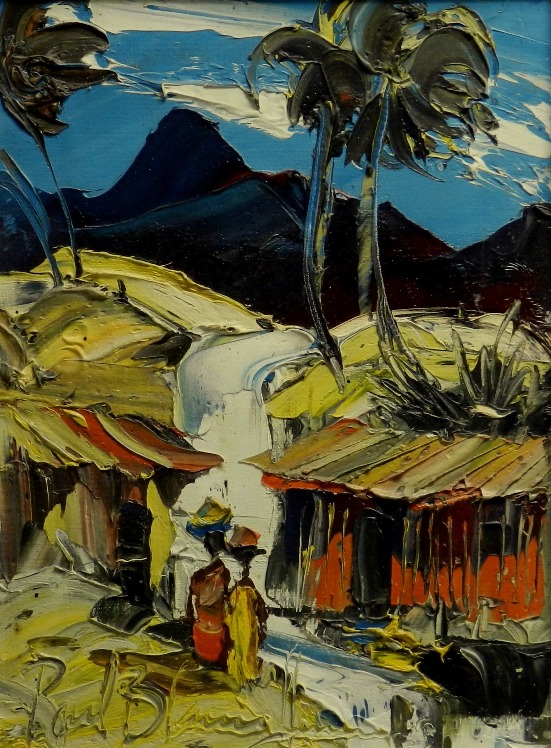 original heavy impasto expressionism painting by Paul Blaine Henrie of Tahitian Village