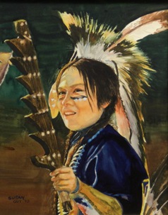 original watercolor by Susan Guy of young Indian girl